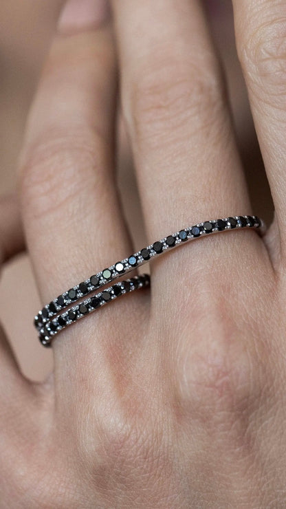 Rope Diamond - Ring in 925 silver or gold and black or white diamonds